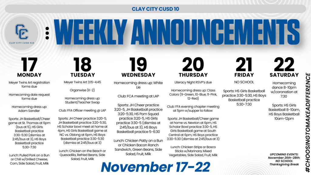 Weekly Announcements • November 17-22