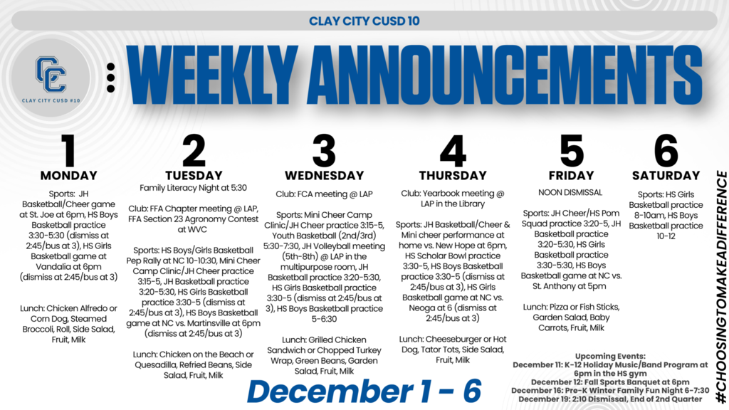 Weekly Announcements • December 1 - 6