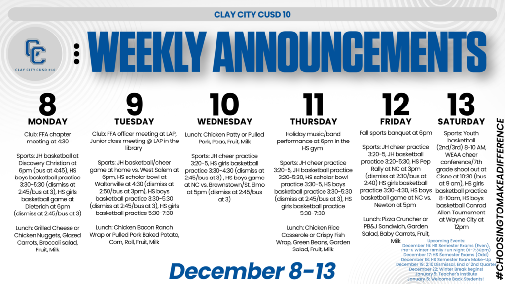 Weekly Announcements • December 8 - 13