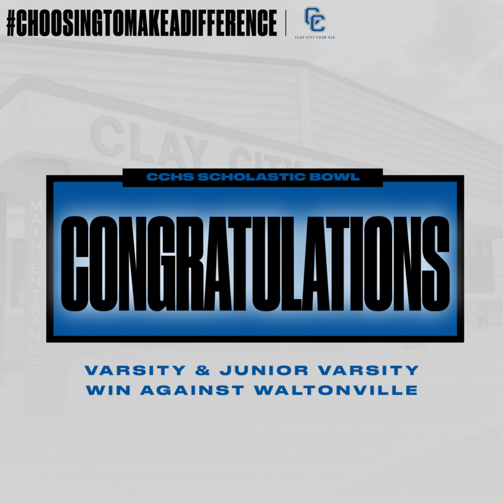 Congratulation to the Clay City High School Scholastic Bowl team on defeating the Varsity and Junior Varsity teams from Waltonville on Tuesday evening! Great job!