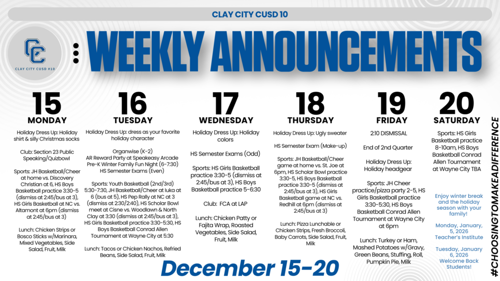Weekly Announcements • December 15-20