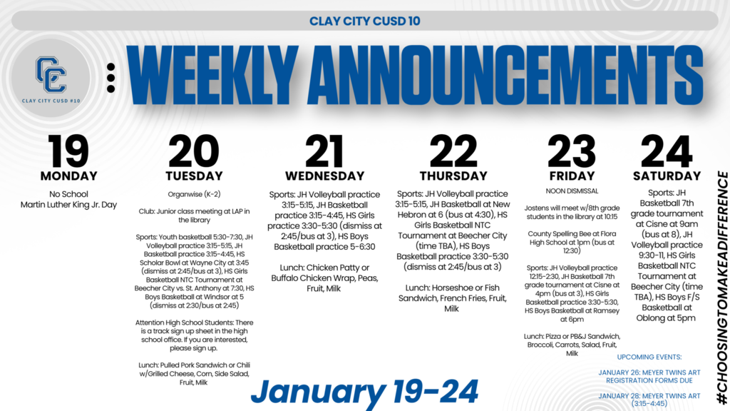Weekly Announcements • January 19-24