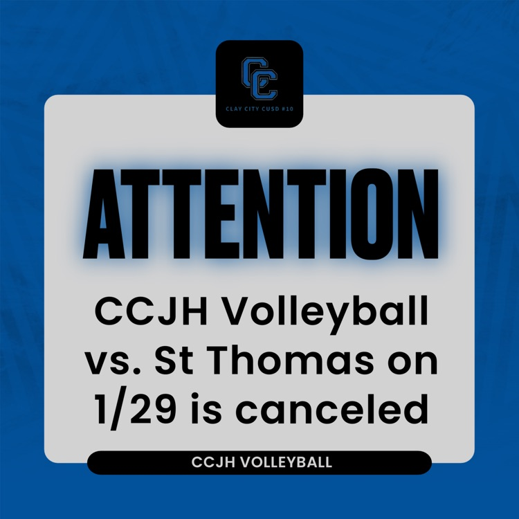 The CCJH Volleyball vs. St Thomas match scheduled for Thursday, January 29 has been canceled.