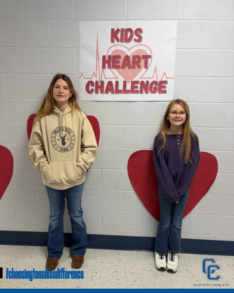 Congratulations to fifth grader Masyn W. and third grader Piper B. for being the first ones to get donations for the Kids Heart Challenge and signing the hearts on the wall! Great work girls!