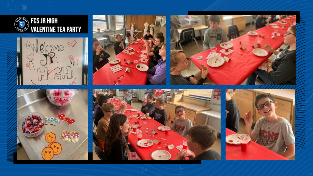 Ms. Harris' junior high FCS class held a Valentine tea party on Thursday. They had snacks and drinks, along with treat bags and table decor!