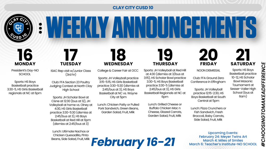 Weekly Announcements • February 16-21