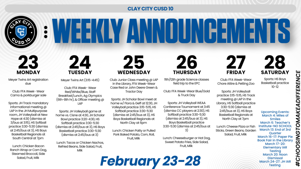 Weekly Announcements • February 23-28