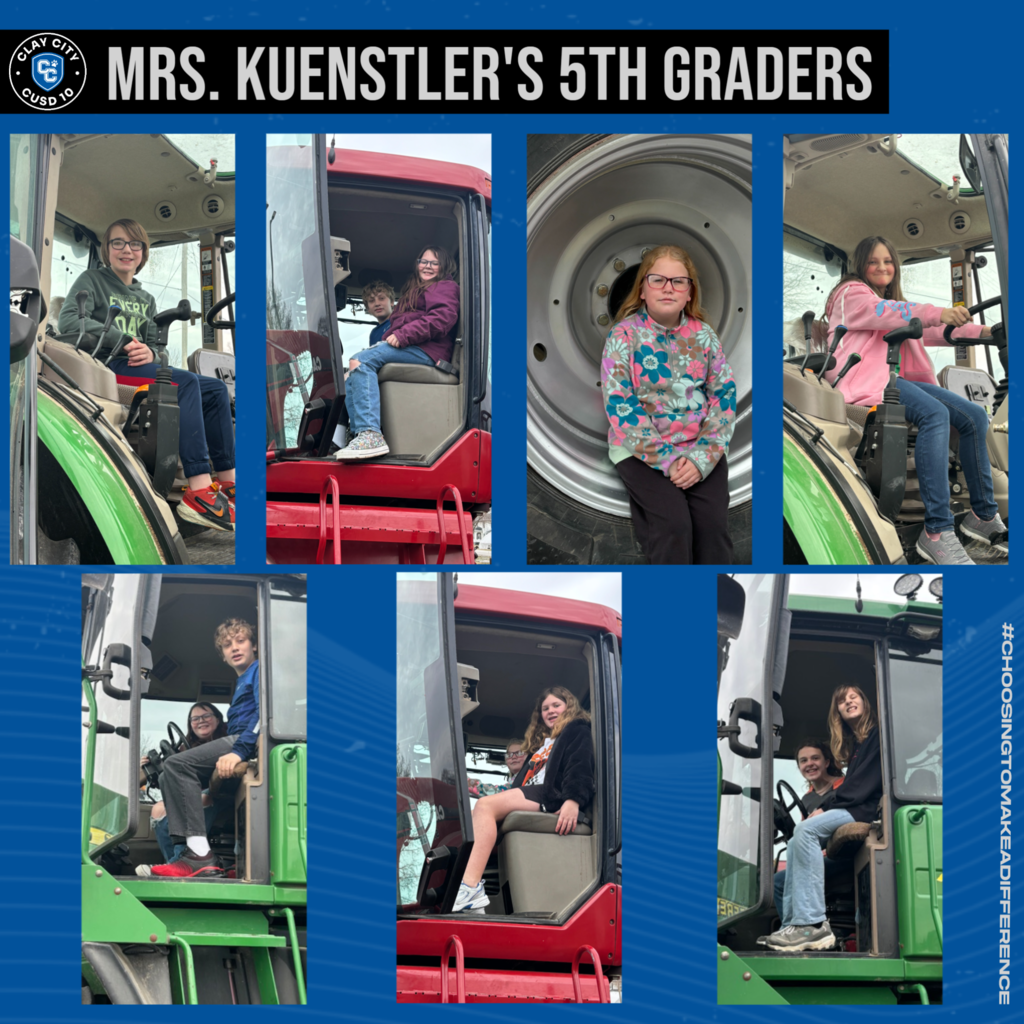 It was Tractor Day at CCHS in honor of FFA Week! Elementary students were able to head to the parking lot to see the tractors and listen to what FFA members had to say. Here Mrs. Klein's second graders and Mrs. Kuenstler's fifth graders pose and smile with the tractors and upperclassmen.