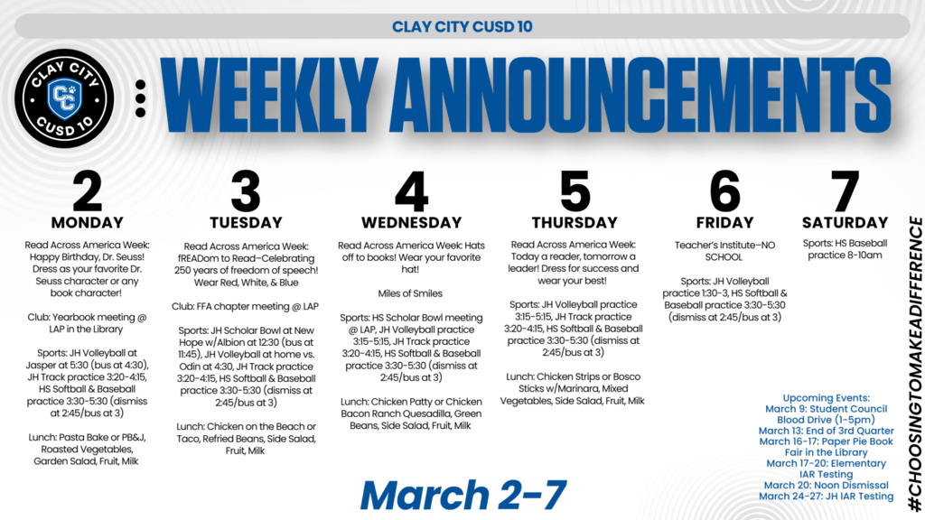 Weekly Announcements • March 2-7