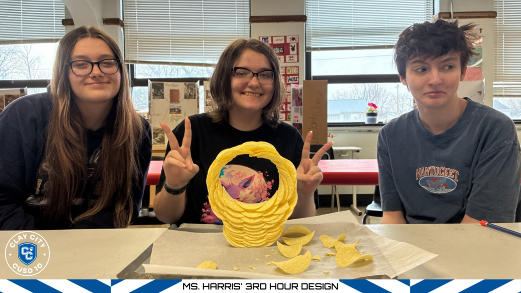 Students in Ms. Harris' third hour design class accomplished a Pringles Circle! It takes a good base and sturdy walls to achieve this feat. Great job Molly W., Alyssa G., and C. Barfield!