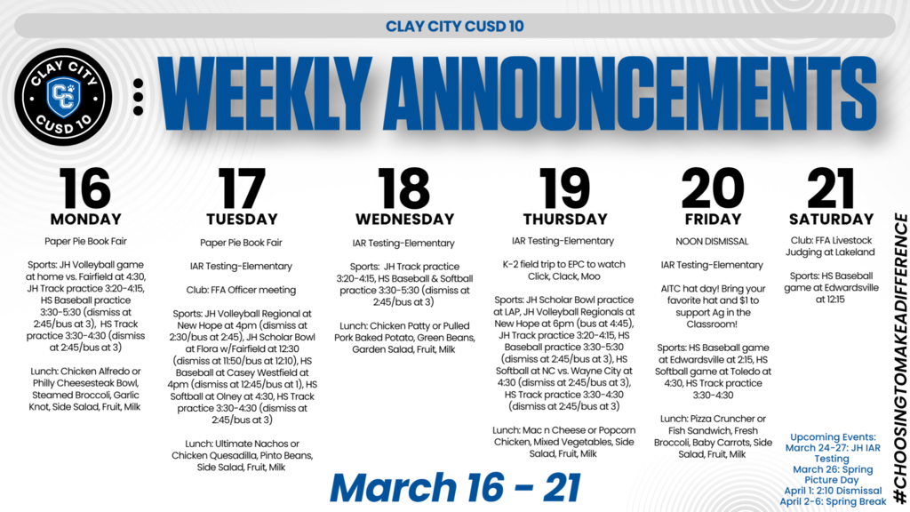 Weekly Announcements • March 16-21