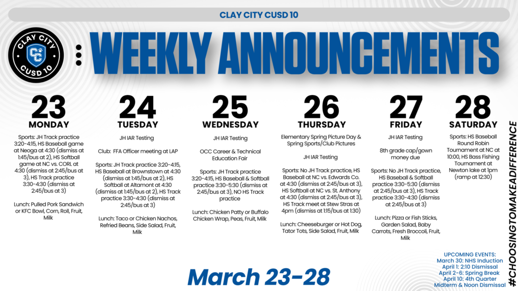 Weekly Announcements • March 23-28