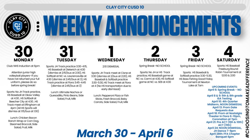 Weekly Announcements • March 30 - April 6