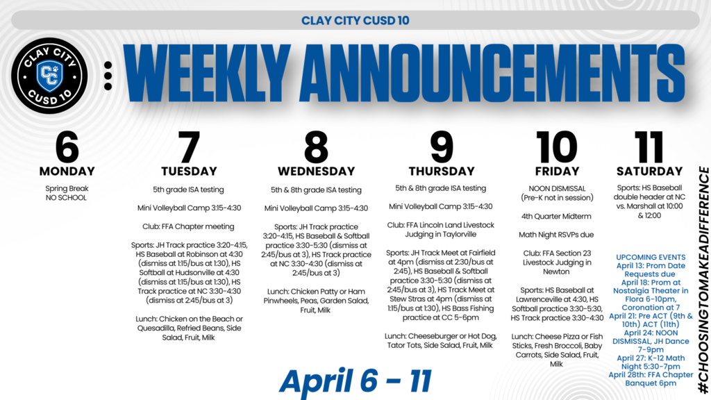 Weekly Announcements • April 6-11