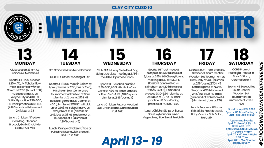Weekly Announcements • April 13-19