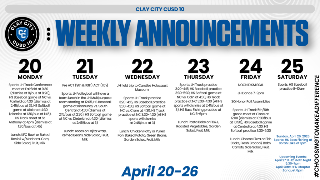 Weekly Announcements • April 20-26
