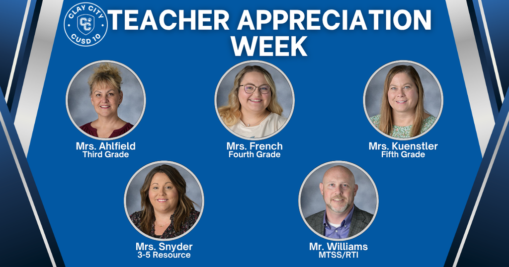 Mrs. Ahlfield - 3rd Grade, Mrs. French - 4th Grade, Mrs. Kuenstler - 5th Grade, Mrs. Snyder - 3-5 Resource, & Mr. Williams - MTSS/RTI