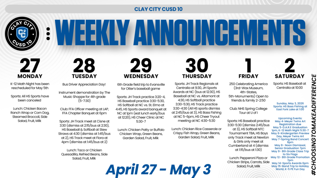 Weekly Announcements • April 27 - May 3