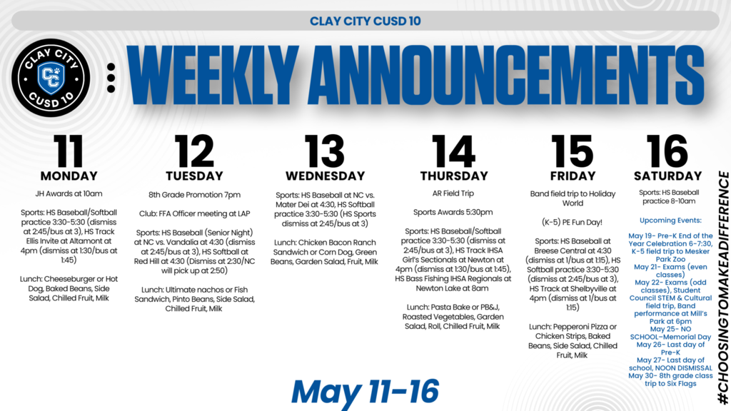 Weekly Announcements • May 11-16