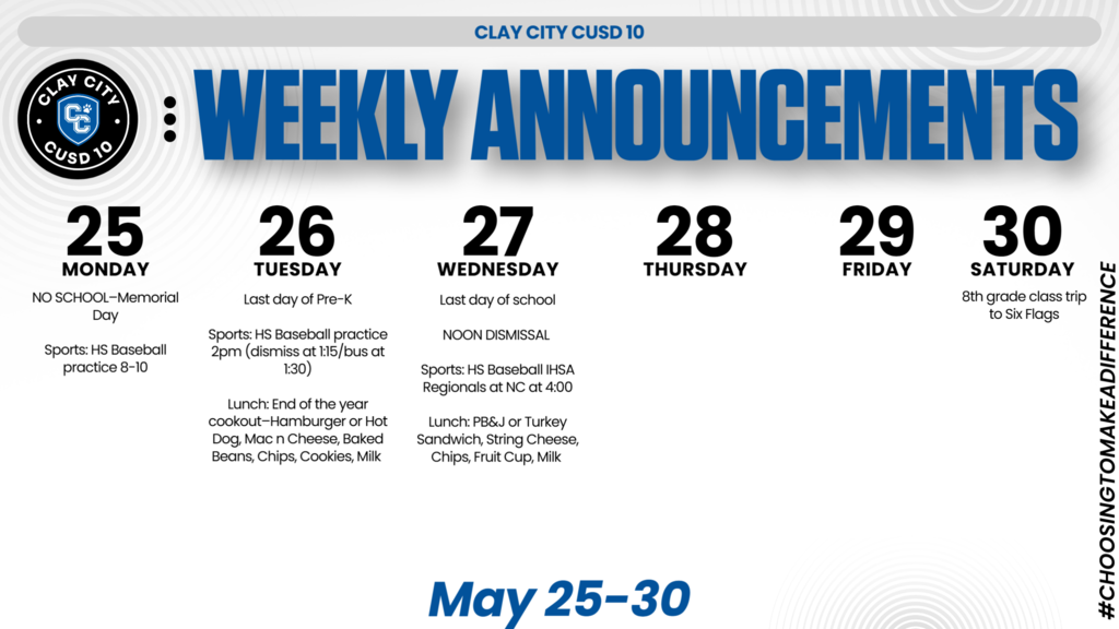 Weekly Announcements • May 25-30