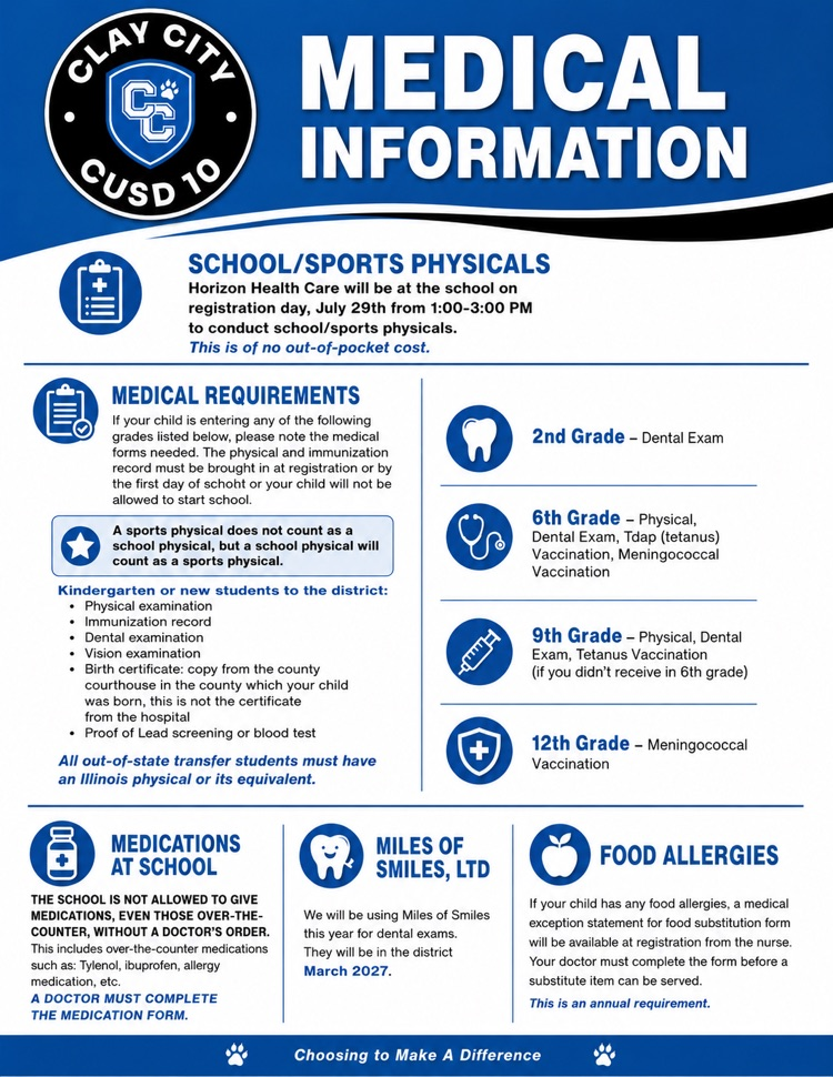Here is a reminder concerning health requirements for students. If you have any questions, please contact the office.