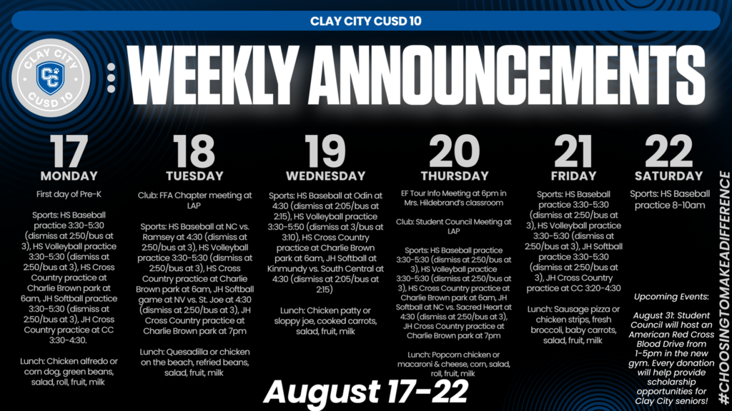 Weekly Announcements • August 17-22