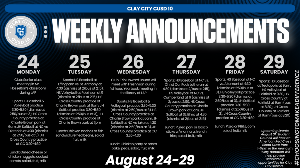 Weekly Announcements • August 24-29