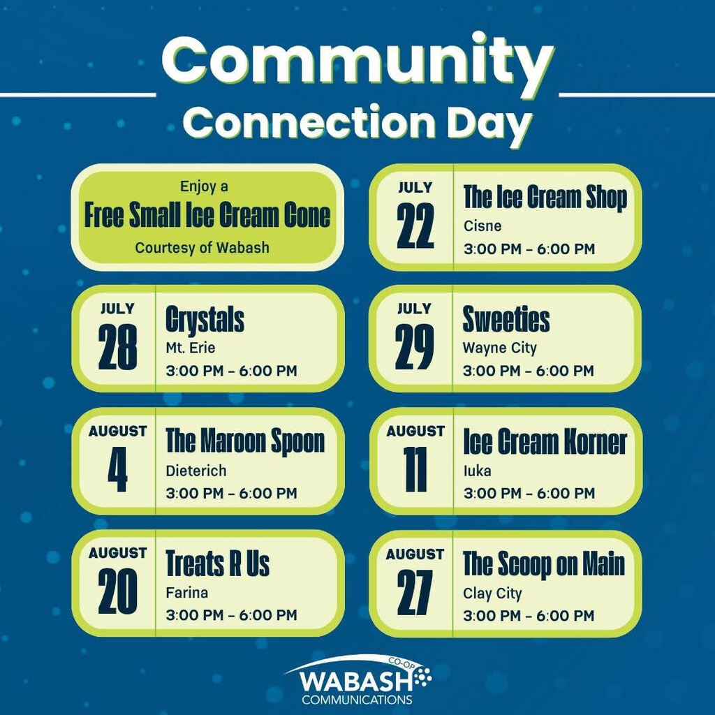 Be sure to head to The Scoop on Thursday from 3:00 - 6:00 PM for a free cone courtesy of Wabash Communications!