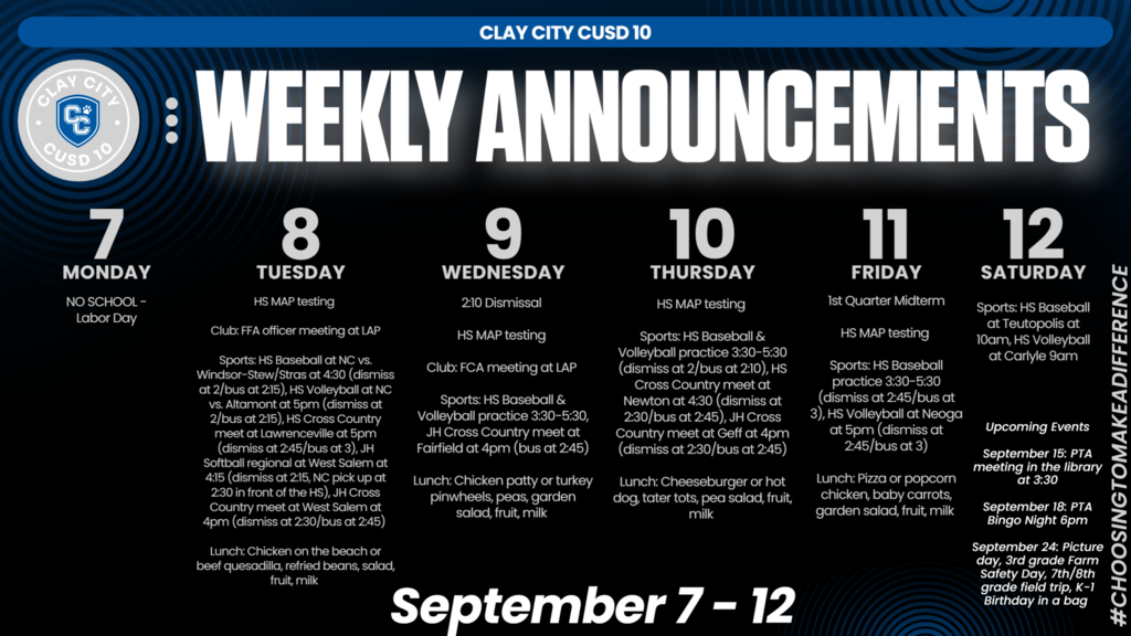 Weekly Announcements • September 7-12