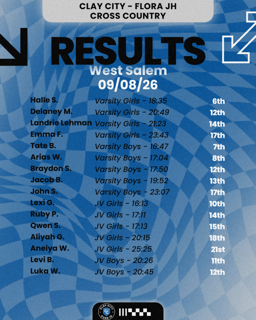 Clay City - Flora JH and HS Cross Country have been doing fantastic at their races! Check out these results from the past few meets!