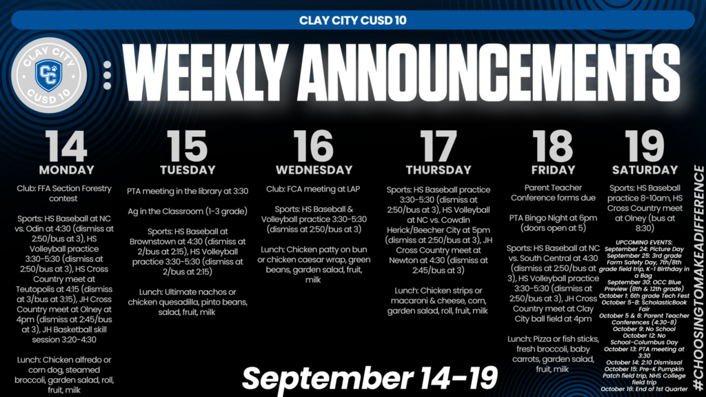 Weekly Announcements • September 14-19
