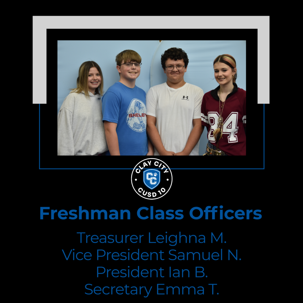 Freshmen: Ian Britton (President), Samuel Norris (Vice President), Emma Tolliver (Secretary), Leighna Mainer (Treasurer)