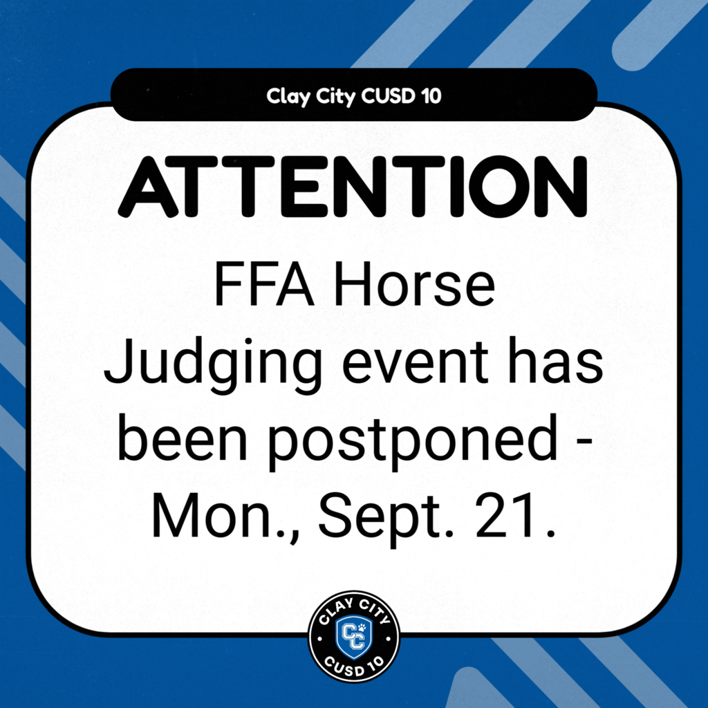 Tonight's (Mon., Sept. 21) FFA Horse Judging event has been postponed. A new date may be determined at a later time.