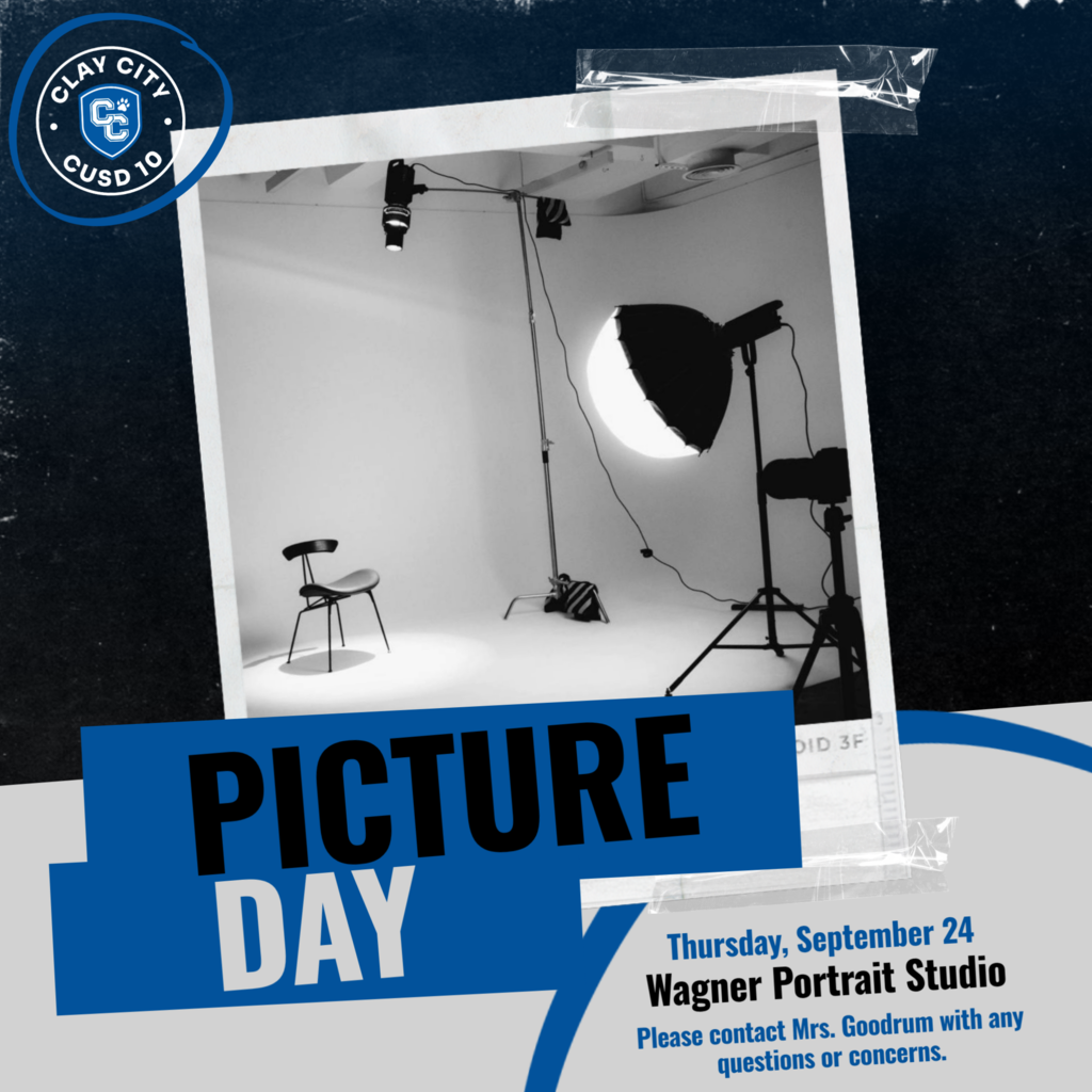 REMINDER: Picture Day is tomorrow - Thursday, September 24. Check out this news article for more information: https://www.claycityschools.org/article/3120326