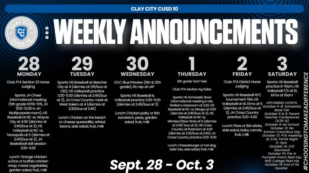 Weekly Announcements • September 28 - October 3