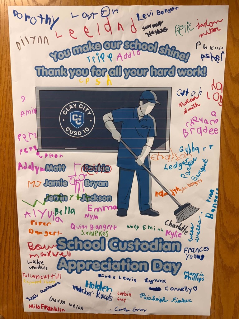 The elementary school signed a poster to show the custodial staff some appreciation today!