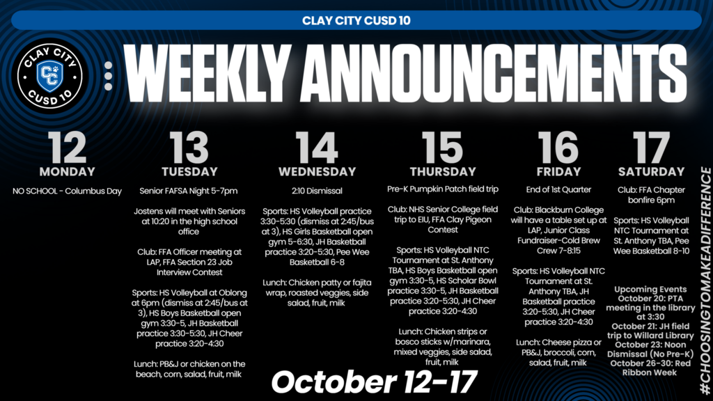 Weekly Announcements • October 12-17