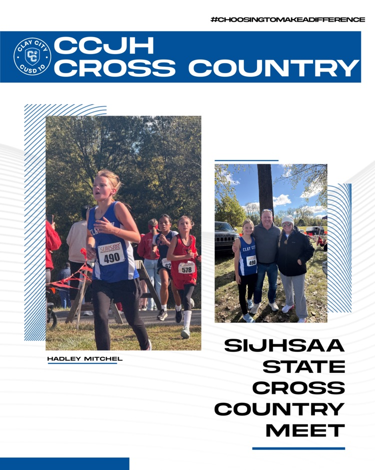 Congratulations to seventh grader Hadley Mitchel! She just finished 87th out of 152 girls at the SIJHSAA State Cross Country Meet. She also had a PR of 13:40! Way to go Hadley on a stellar season!