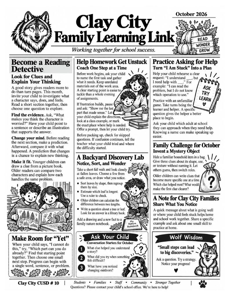 Clay City Family Learning Link: a word from MTSS and RTI