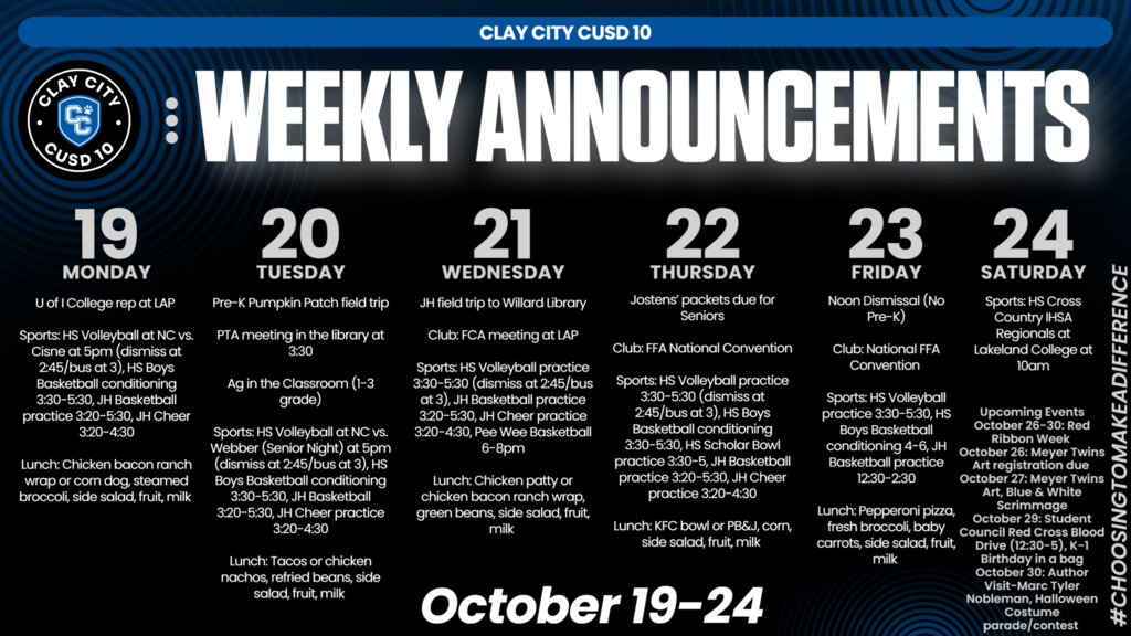Weekly Announcements • October 19-24