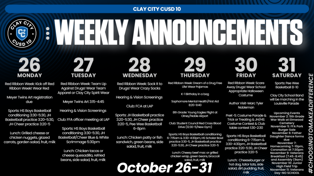 Weekly Announcements • October 26-31