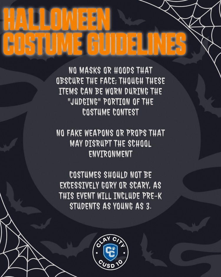 Halloween Costume Guidelines for School Costume Parade on Friday, October 30th