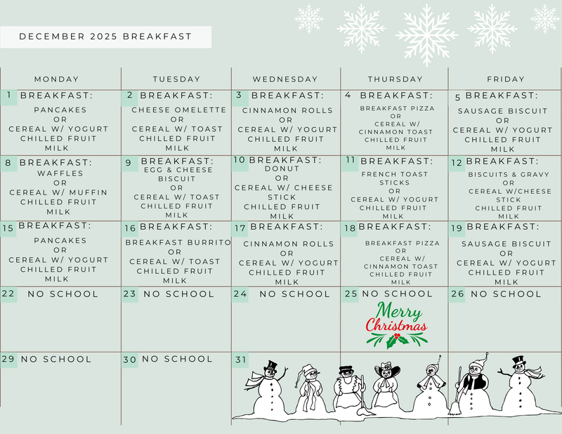 December Breakfast Menu