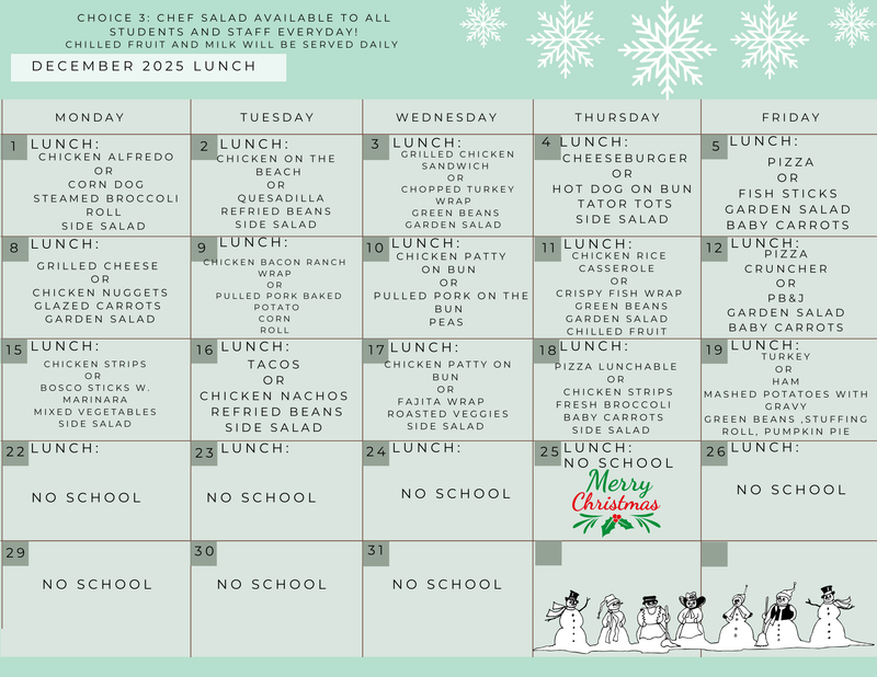 December Lunch Menu