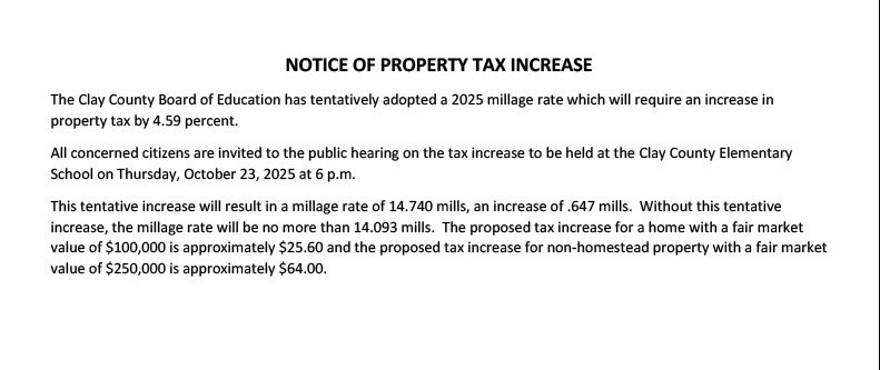 2025 Board of Education Notice of Property Tax Increase