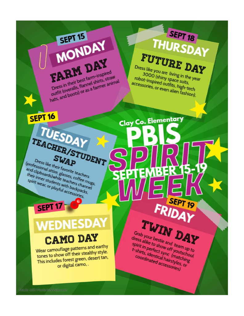 Clay County Elementary PBIS Spirit Week