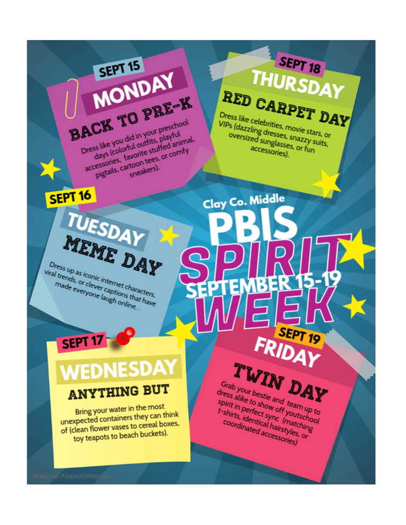 Clay County Middle PBIS Spirit Week