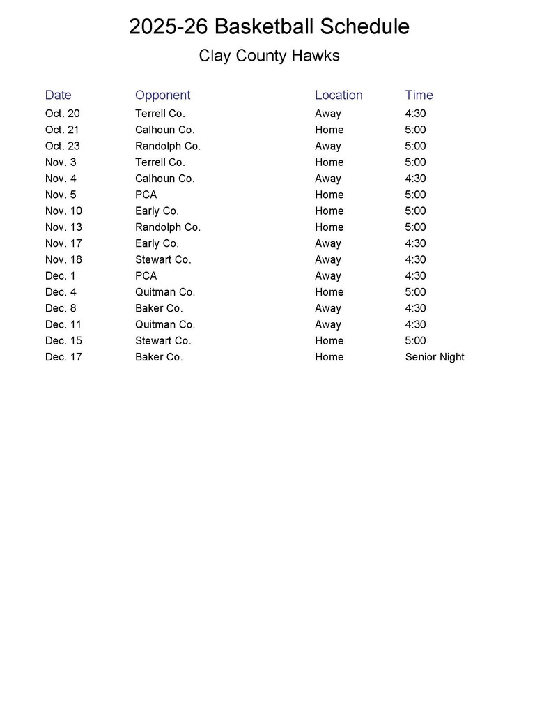 CCMS Basketball Schedule