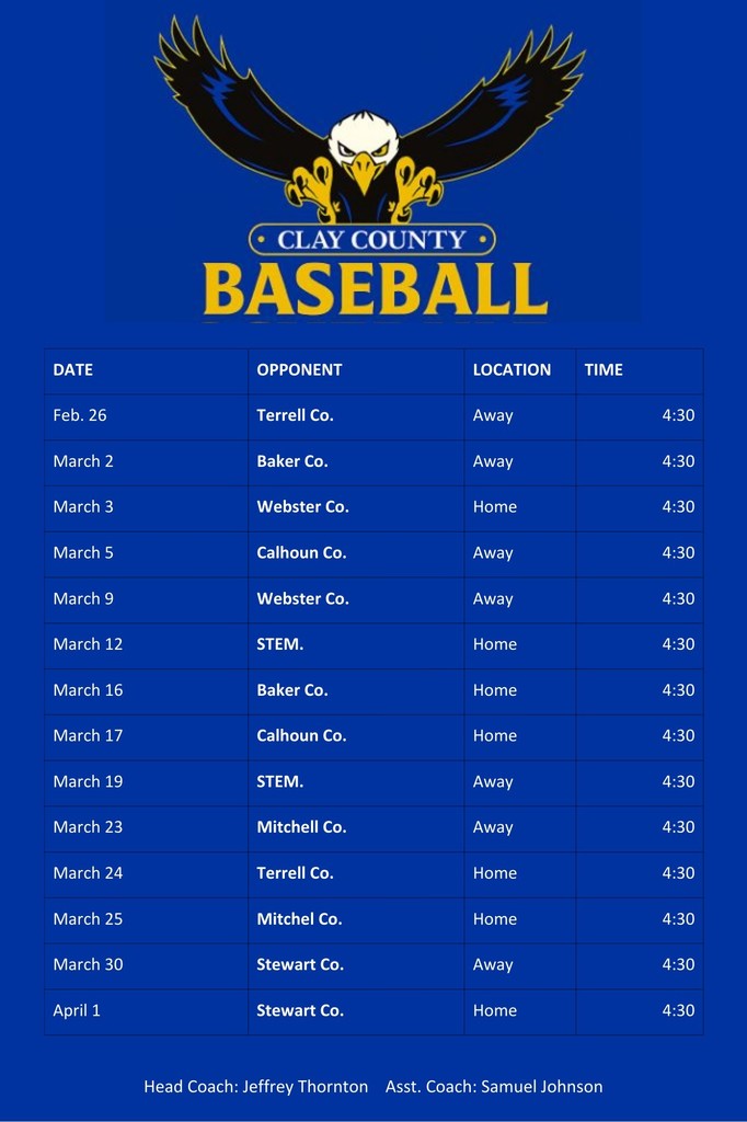 CCMS Baseball Schedule 2026