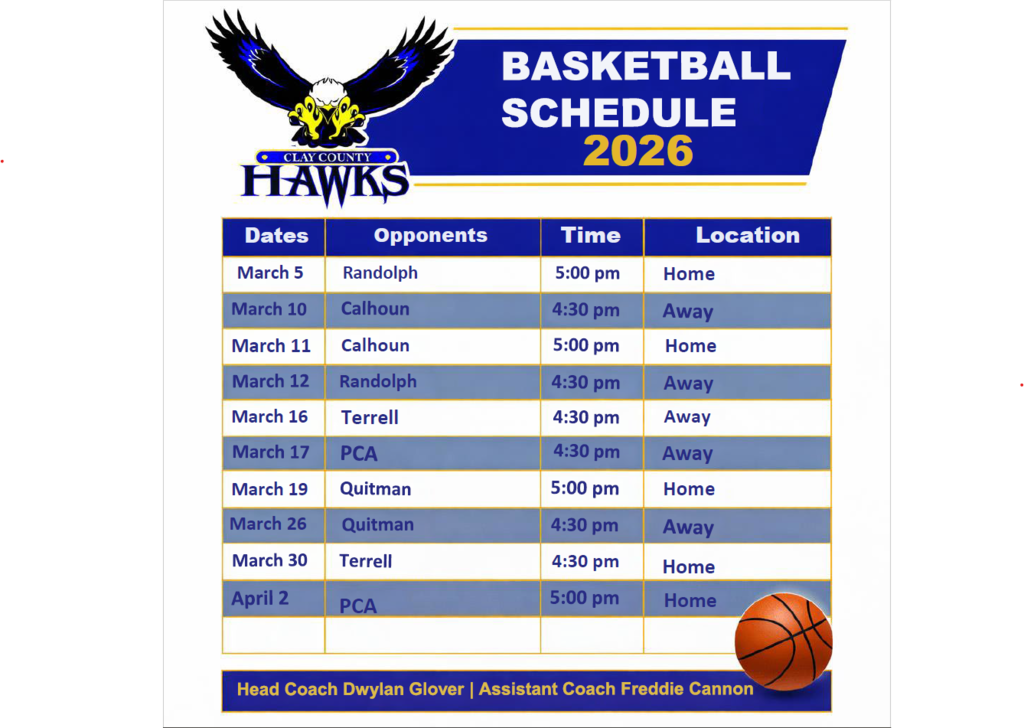 CCES Basketball Schedule 2026